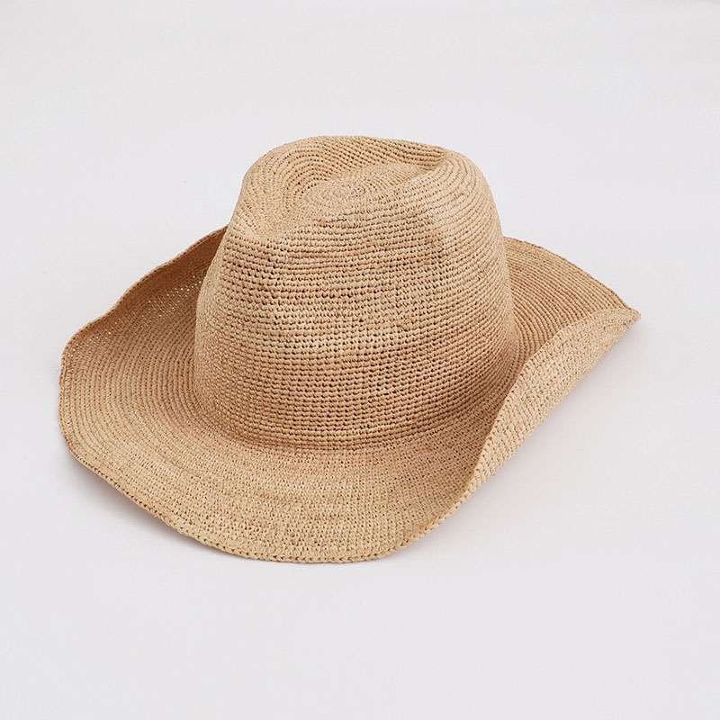 Bucket Hat Straw - 여성용 천연 라피아 빨대 모자, 폭