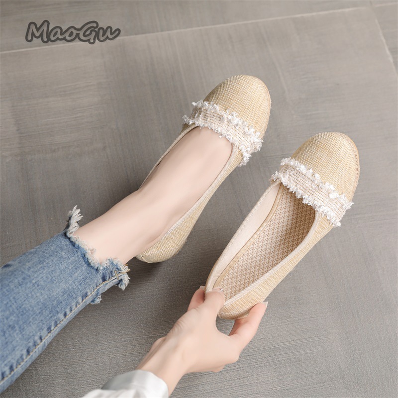 Espadrille Slip On - 여성용 에스파드리유 웨지 슈즈 라운드 토