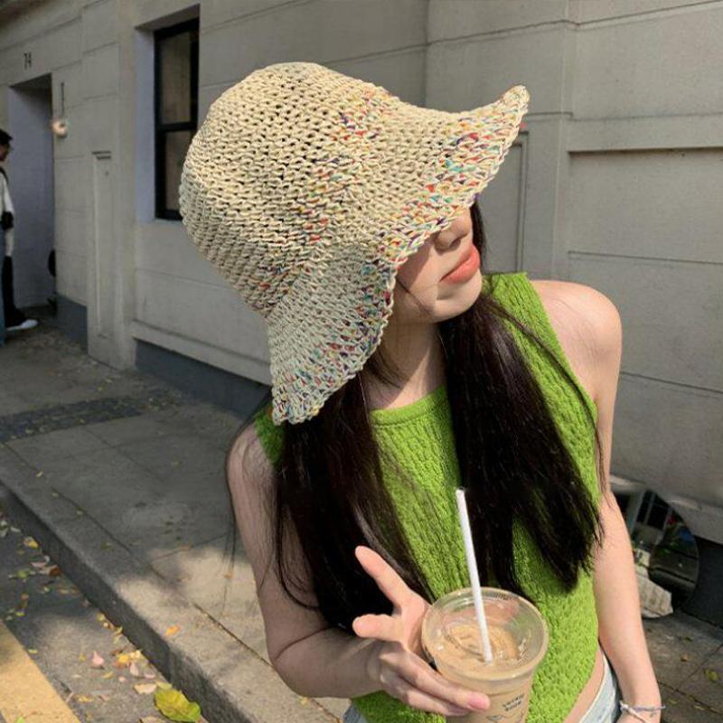 여성용 손으로 짠 무지개 밀짚모자 한국 여름 통기성 어 - Bucket Hat Straw 리뷰 및 가격